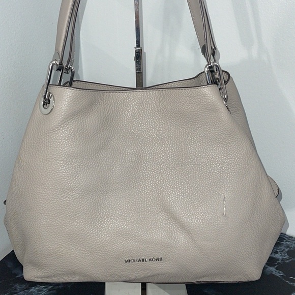 MICHAEL KORS Handbag Raven Large Shoulder Tote Leather Pearl Gray AUTHENTIC - Picture 4 of 13
